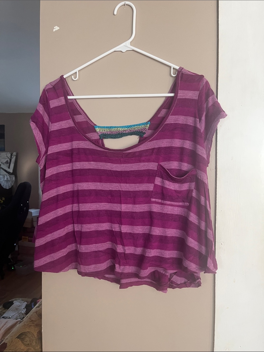 Pretty Rebellious Purple Striped Scoop Crop Top